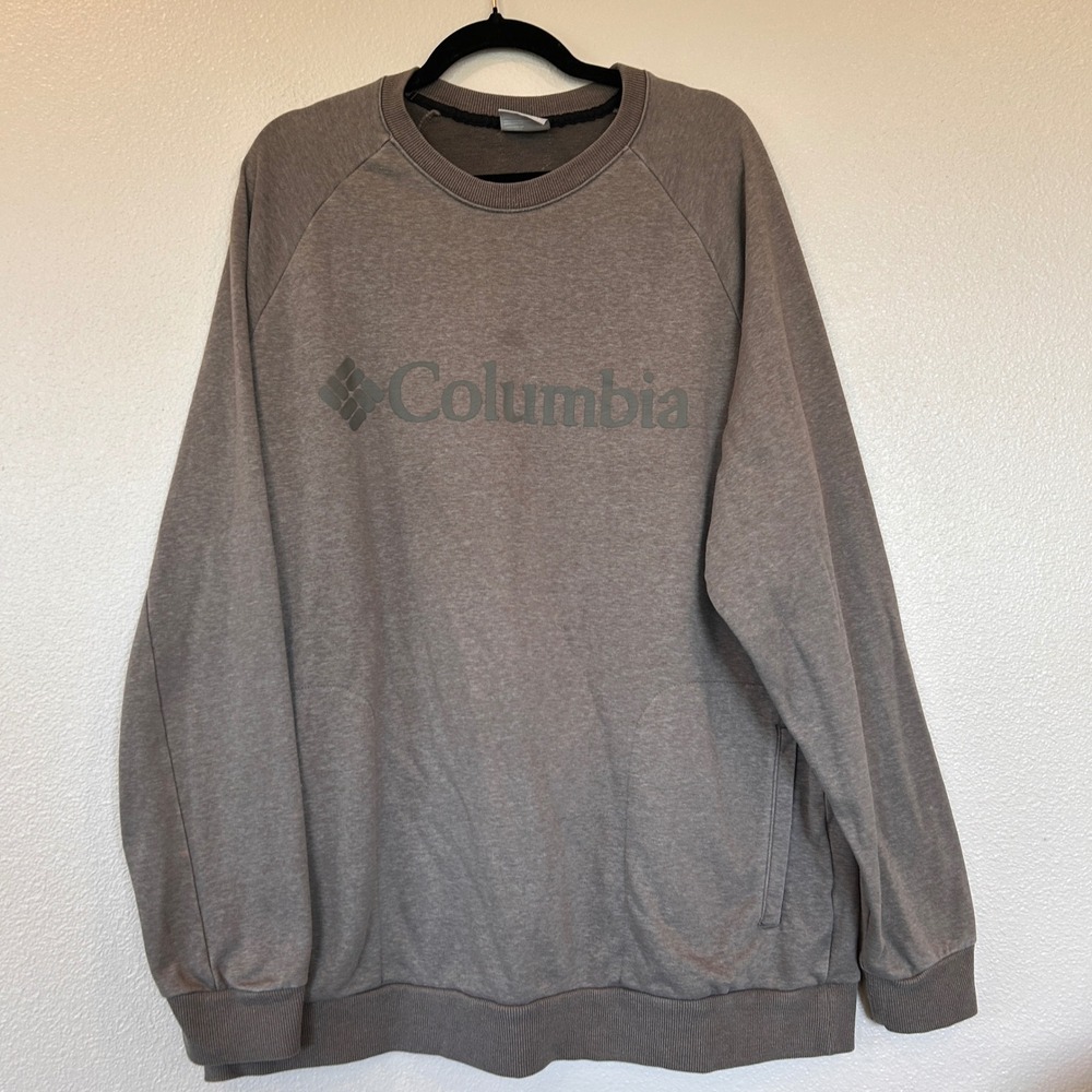 Columbia Mens Crewneck Sweatshirt Brown Logo Pullover Pockets AT0703 XLT